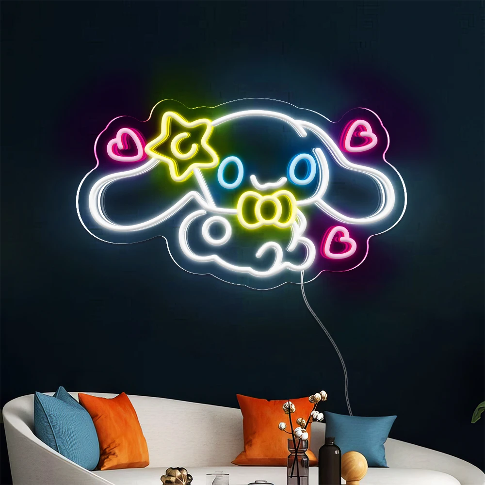 Cinnamoroll-Lumière LED Sanurgente Neon Sign, Applique murale au néon, Mignon Anime, Décor de chambre, Cadeau mignon pour enfants, Décoration de chambre de fille, Alimentation USB