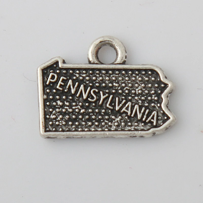 RAINXTAR Antique Silver Color Pennsylvania State Map Alloy Charms 12*16mm 50pcs AAC1189