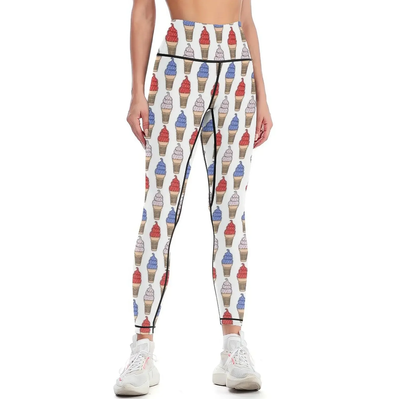 Red, White, and Blue Ice Cream Cones, with Star Sprinkles Leggings Fitness woman Women sportwear Womens Leggings