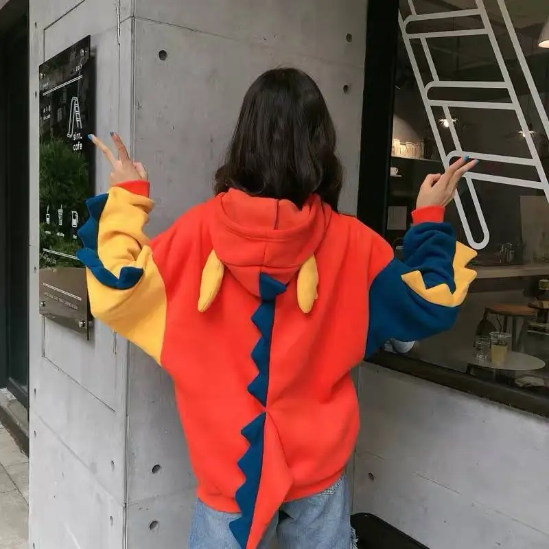 Dinosaur cartoon oversized hoodie women Fashion Women Sweatshirt Casual Print Korean style clothes for Sweatshirt Tops