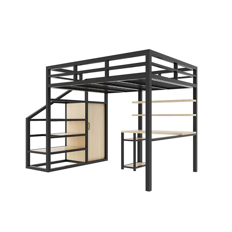 

Wrought iron elevated bed household bedroom space saving double iron frame apartment dormitory under table wholesale double