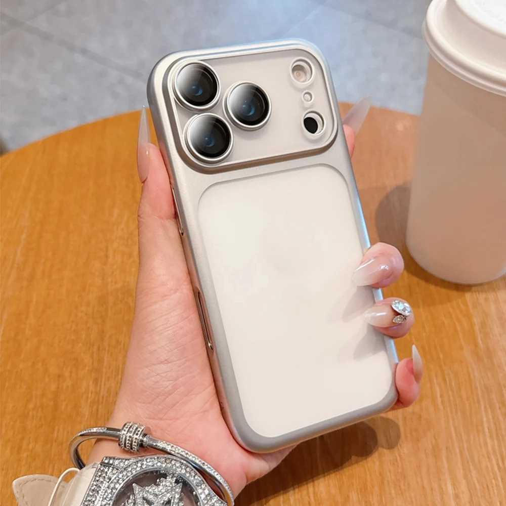Latest Transparent Matte Phone Case For iPhone 17 Pro Air 17 16 15 14 13 Pro Max Full Lens Protection Metallic Color Frame Cover
