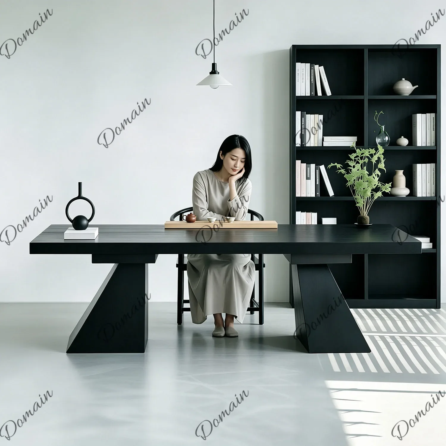 BJ Wabi-Sabi Solid Wood Dining Table Nordic Ash Desk Simple Black Work Table Tea Long Table For Living Room