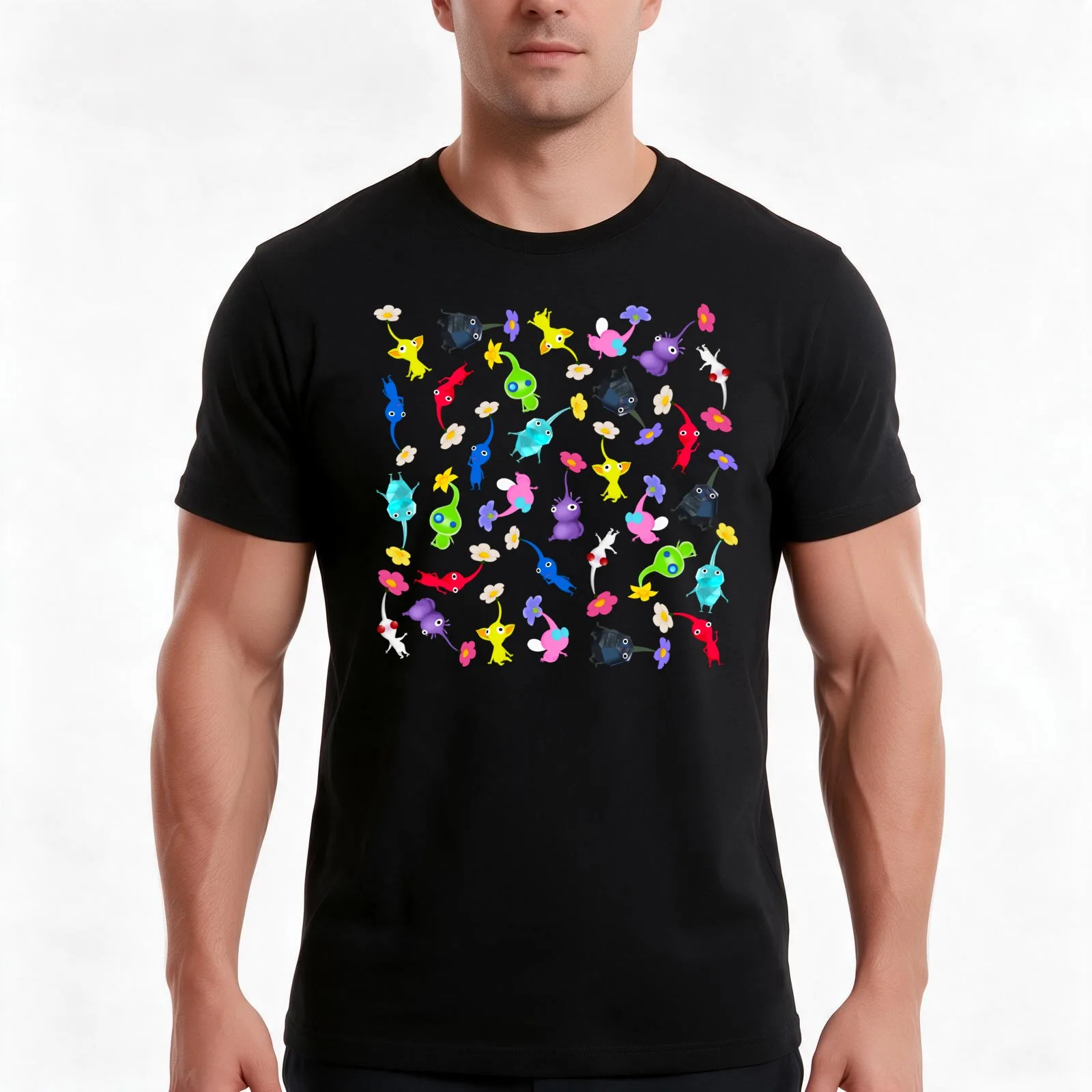 ALL Pikmin T-Shirt, Summer Casual Cotton Tee, Oversized Streetwear Tops, Vintage Graphic Print, Loose Fit Short Sleeve