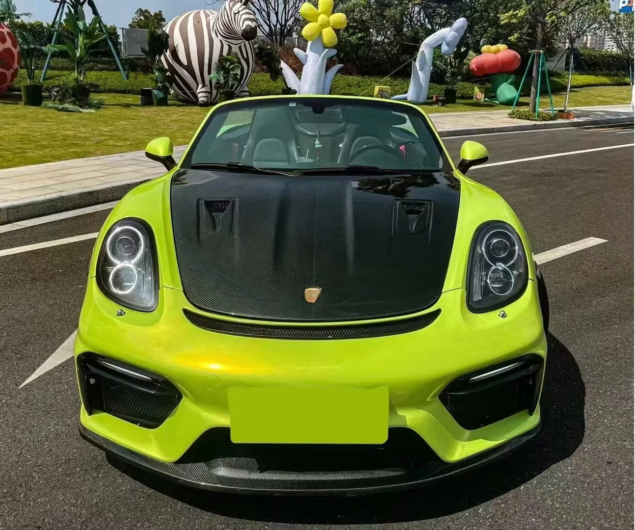 

Передний бампер GT4 с сухими карбоновыми передними разветвителями GT4 RS и губкой для Porsche Cayman 981, обновление до 718 GT4 RS Style Body Kits PP