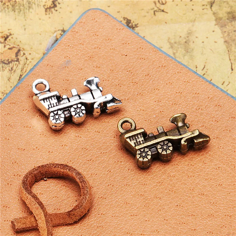 10Pcs/Lot Charms Double Sided Train 18x13mm Tibetan Bronze Silver Color Pendants Antique Jewelry Making DIY Handmade Craft
