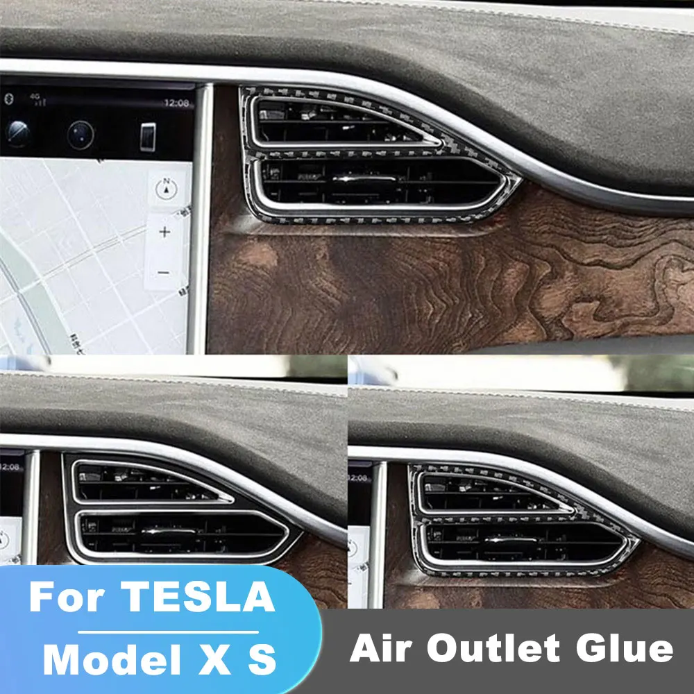 Air conditioner outlet Sticker Trim For Tesla Model S/X 14-20 Real Carbon Fiber Console Dashboard  4PCS