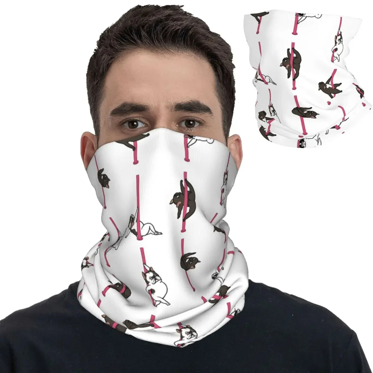 French Bulldog Pole Dancing Club Bandana Neck Gaiter Printed Balaclavas Mask Scarf Warm Cycling Fishing Unisex Adult Winter