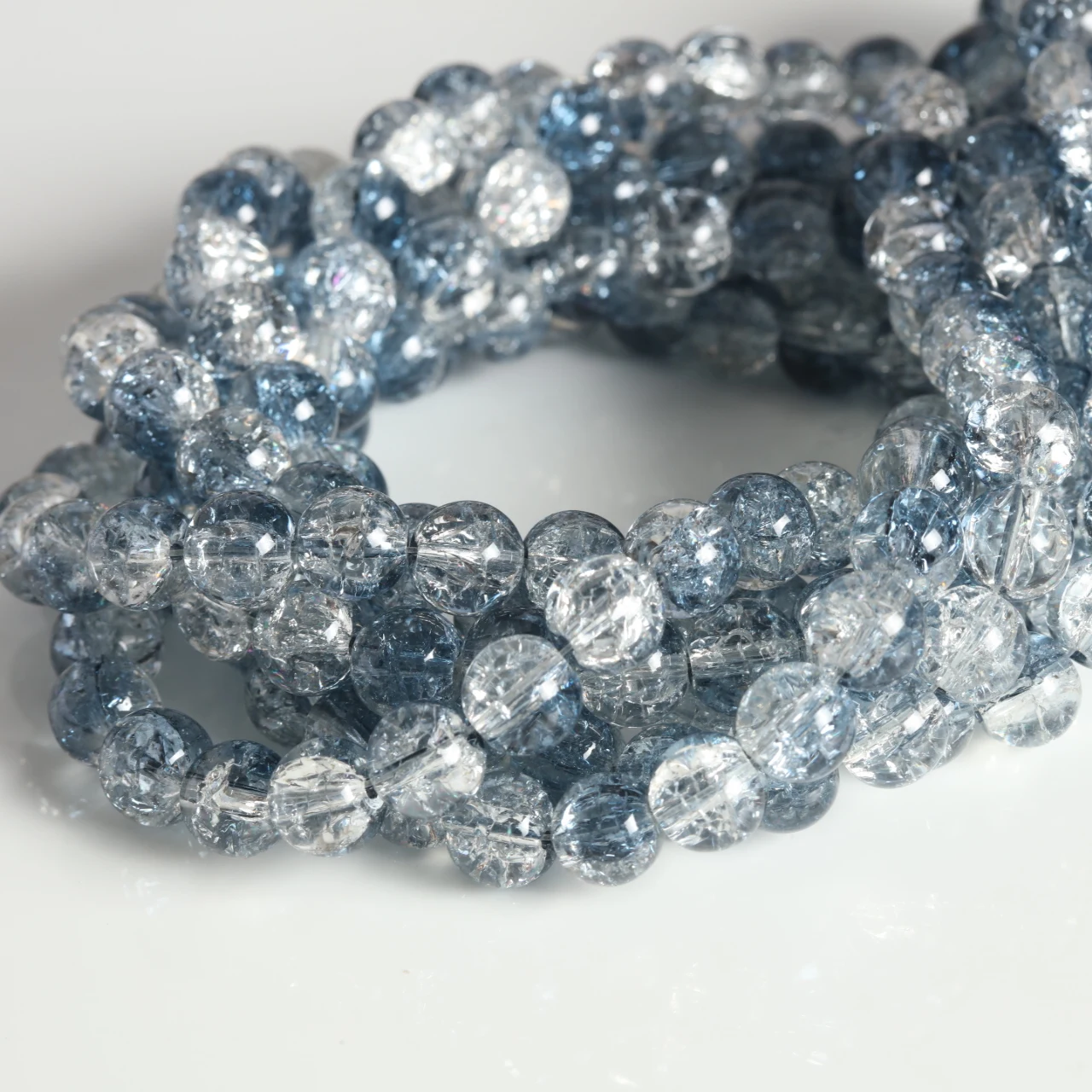 10 mm rauchgrau-blaue runde Glasperlen mit Rissmuster, durchbohrte lose Perlen für DIY-Armbänder, Halsketten, Schmuckherstellung.