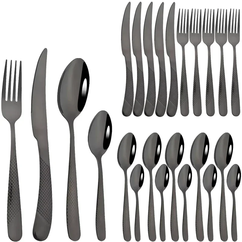 24Pcs Cutlery Set Stainless Steel Knife Fork Spoon Dinnerware Western Tableware Set Kitchen Flatware Dinner Silverware Table Set