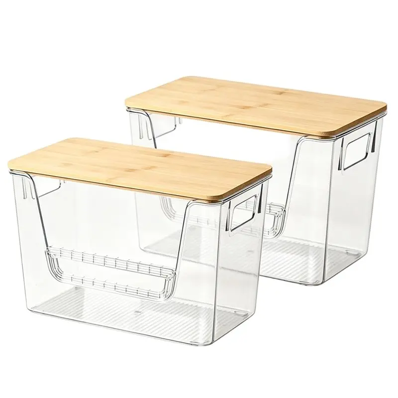 Stackable Kitchen Storage Set In 2 Pieces Featuring Bamboo Lids,Clear Plastic Containers For Easy Access