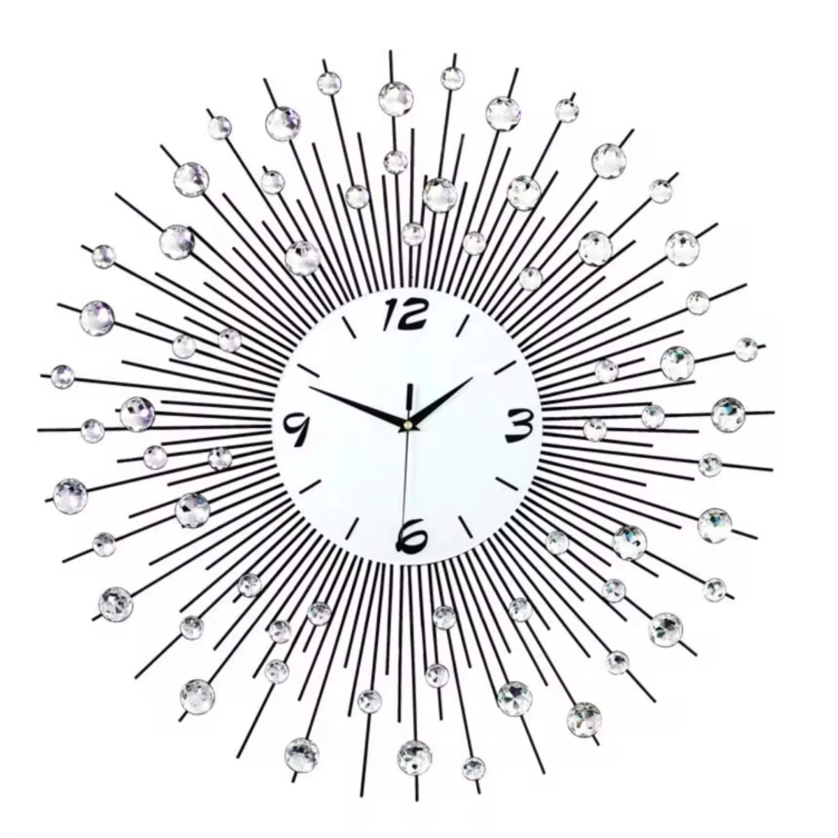 Crystal Wall Clock -Studded Silver Wall Clock Modern Fashion Round Design Metal Digital Needle Wall Decor  Living Room Led clock