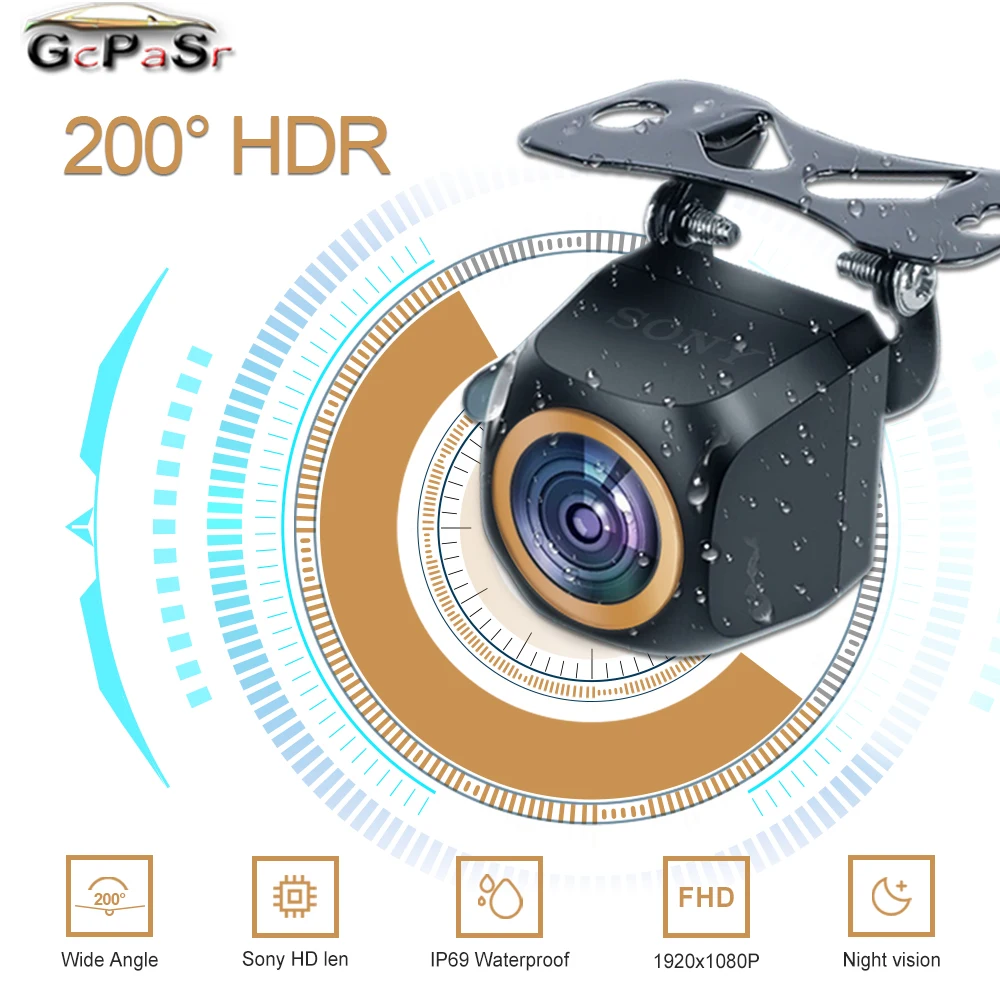 Samochodowa kamera cofania GcPaSr AHD 1920x1080P 200 °   Złota soczewka typu rybie oko Full HD Night Vision Tylna kamera cofania samochodu Przednia kamera
