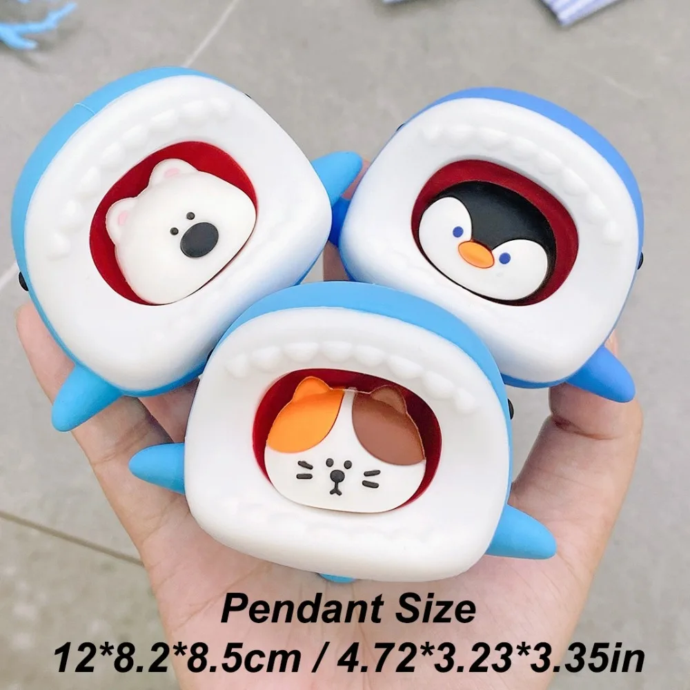 Модный брелок для ключей с изображением кота, аквариума и акулы, забавный креативный силиконовый кулон в виде пингвина, мягкий милый брелок с белым медведем, унисекс