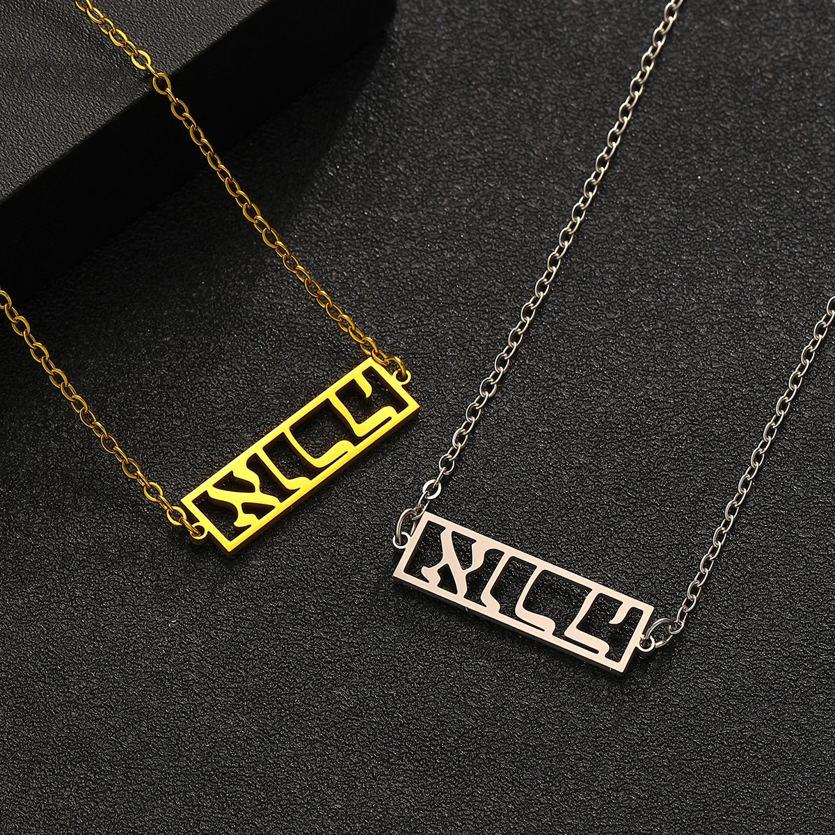 QIAMNI Customized Islam Hebrew Nameplate Pendant Necklace Personalized Custom Arabic Name Stainless Steel Choker Jewelry Gift