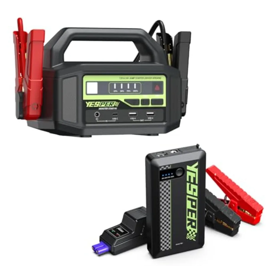 

Car jump starter for automotive use lithium-ion battery black 6000A peak current ultra-portable 5.1 lbs design