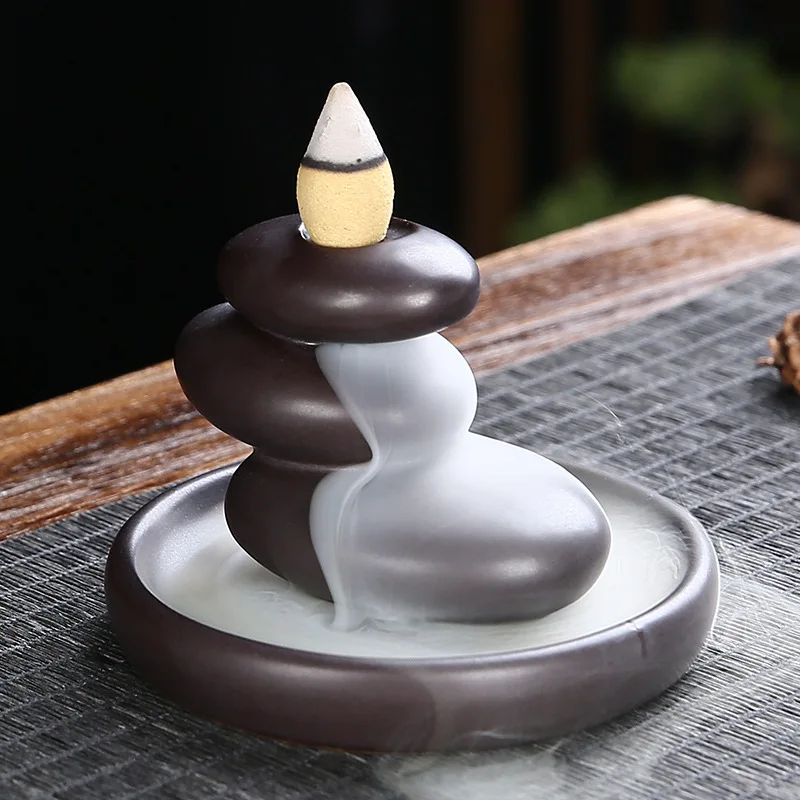 Backflow incense burner stone rockery, antique ceramic incense burner incense ware, new home indoor return incense burner view 2