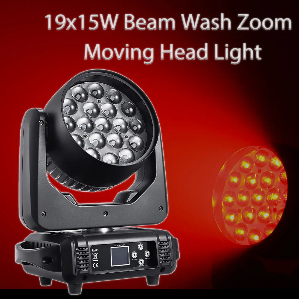 

Yuer New DMX 19x15W RGBW 4 IN 1 LED Wash Zoom Moving Head Beam Light DJ Party Disco Performance Nightclub Club Stage Light