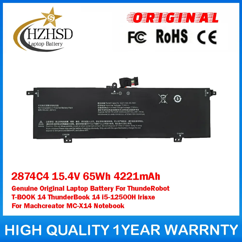 2874C4 15.4V 65Wh 4221mAh Genuine Original Laptop Battery For ThundeRobot T-BOOK 14 ThunderBook 14 i5-12500H lrisxe Machcreator
