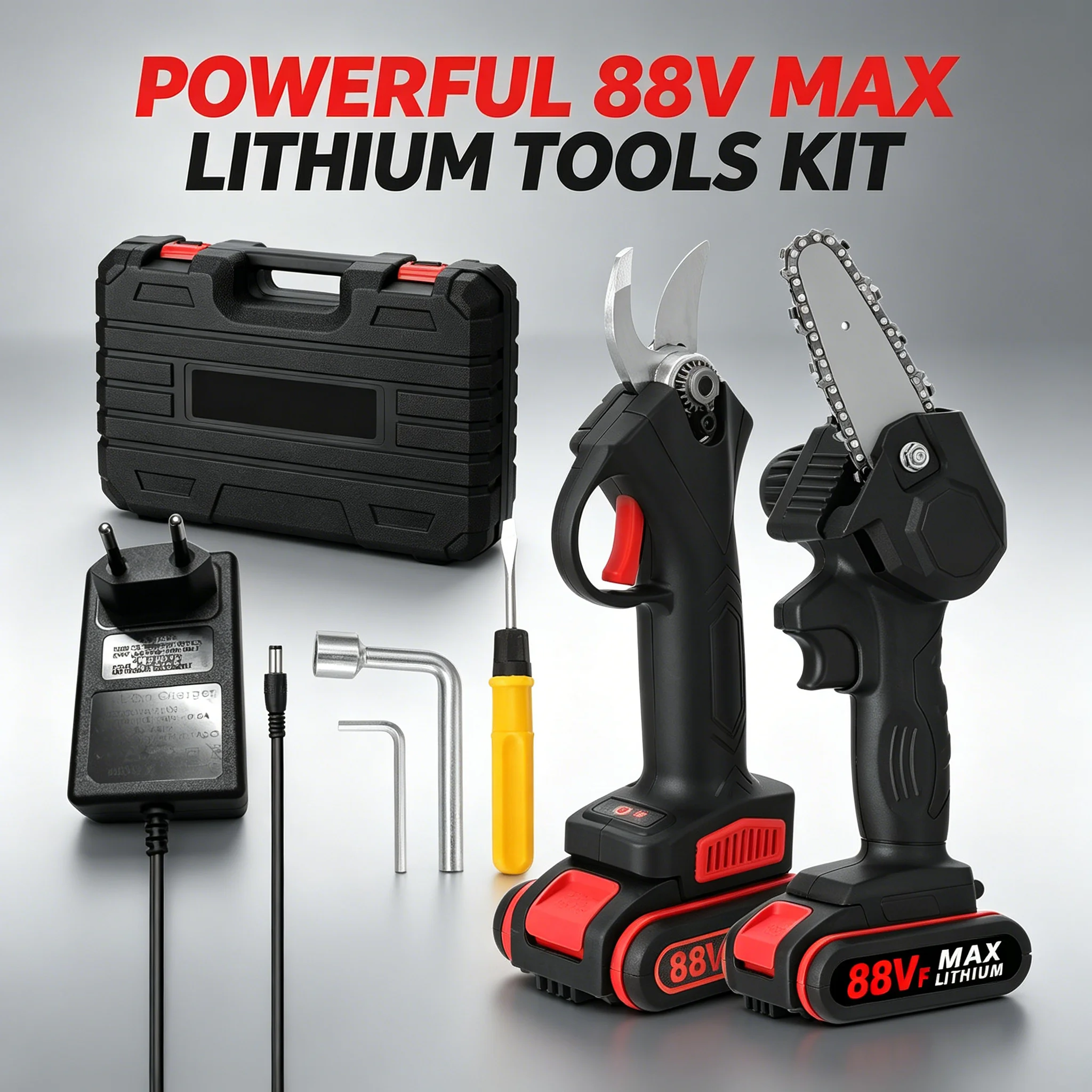 Ensemble mini-tronçonneuse sans fil 21V 4 pouces et ciseaux électriques, moteur sans balais et à balais 88VF, idéal pour le travail du bois, la coupe de bois en jardin