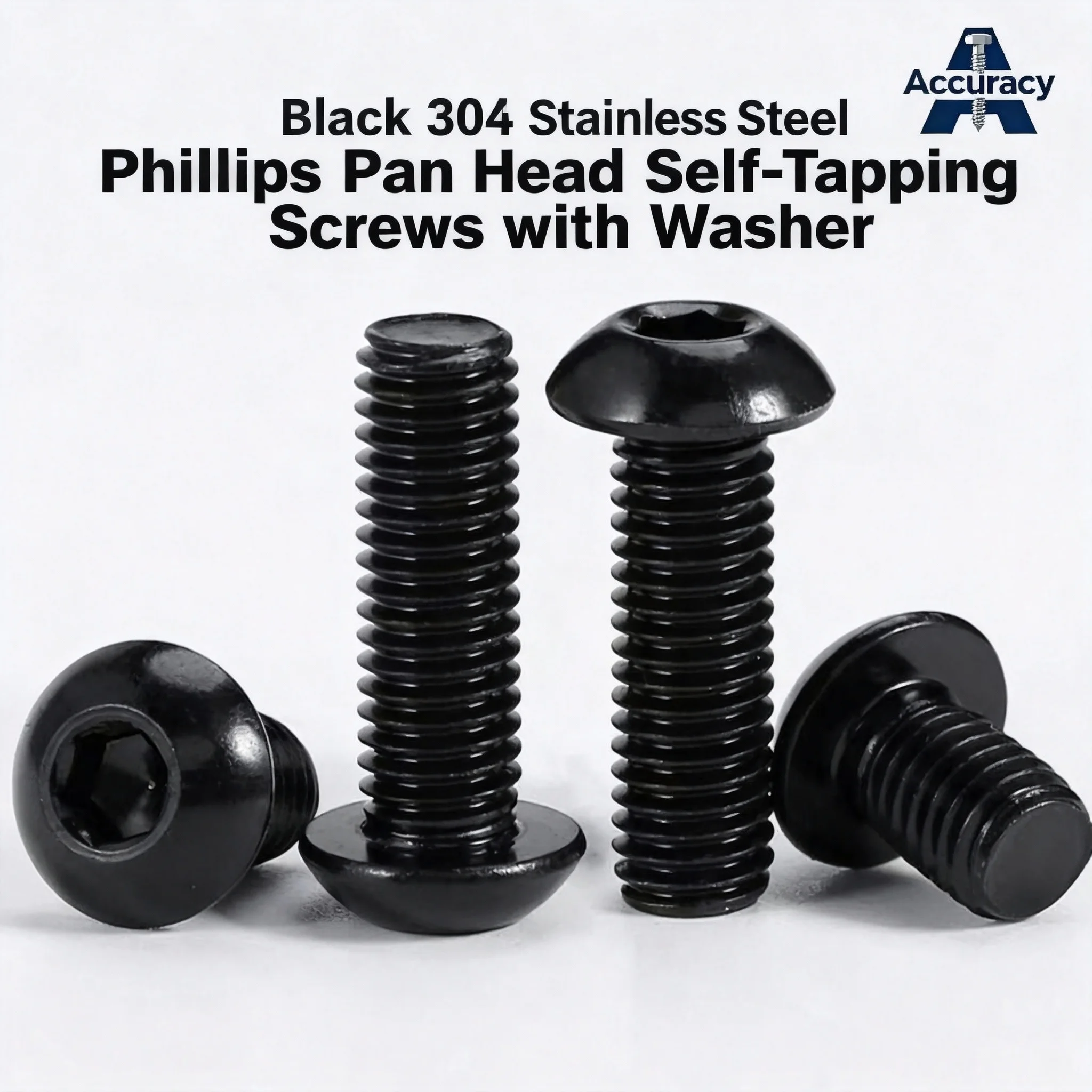 Black 304 Stainless Steel Phillips Pan Head Self-Tapping Screws with Washer