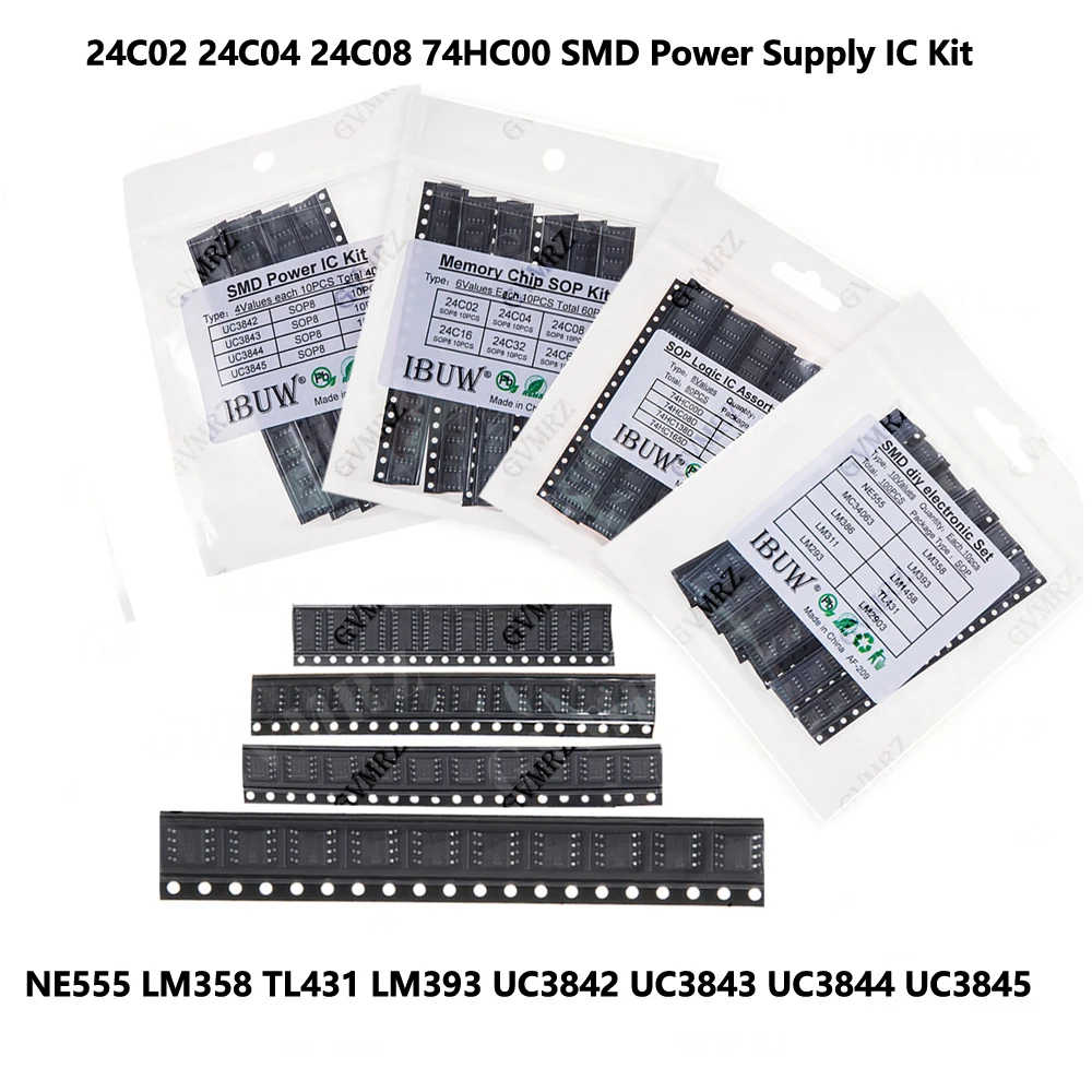 NE555 LM358 TL431 SOP-8 24C02 24C04 24C08 74HC00 SMD Power Supply IC Kit  LM393 UC3842 UC3843 UC3844 UC3845