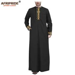 Ropa musulmana para hombres, vestido de Jubba Thobe de manga larga y cuello de encaje, de talla grande, ropa islámica musulmana, A2014001