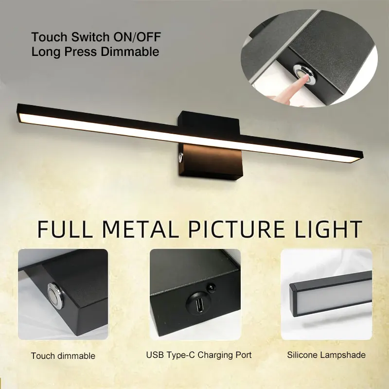 Dimmable LED Picture Lights with Remote Control 3CCT USB 6000mAh Rechargeable Battery Wall Sconce Touch Switch Wall Lights Lamp