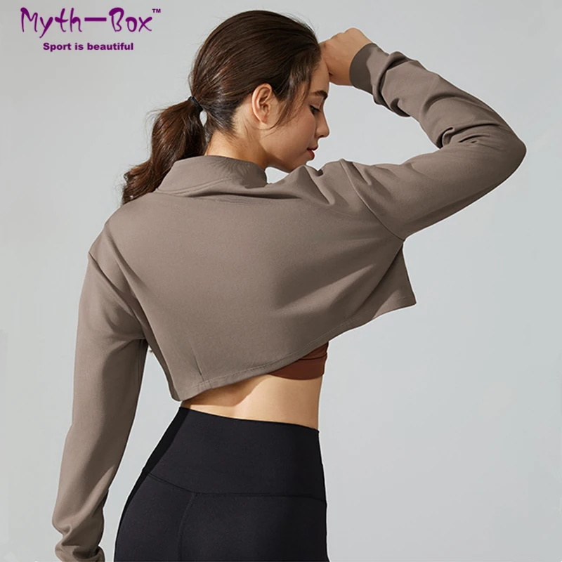 Women Sport Jackets Loose Yoga Coat Sexy Cropped Running Jacket Long Sleeves Sweatshirts Zipper Gym Fitness Tops Clothing Female