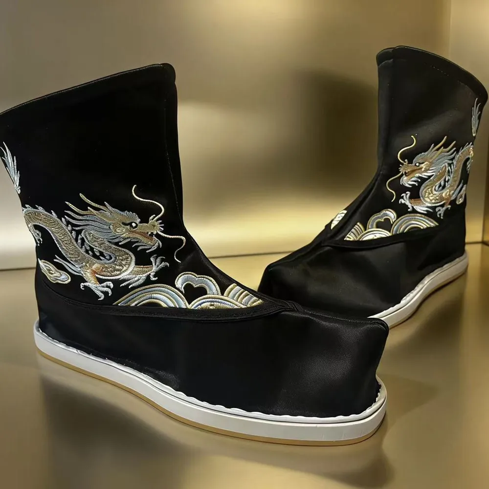 Chinese Ancient Dragon Boots Hanfu Warrior Swordsman Cosplay Shoes Height-increasing Insoles Stage Performance