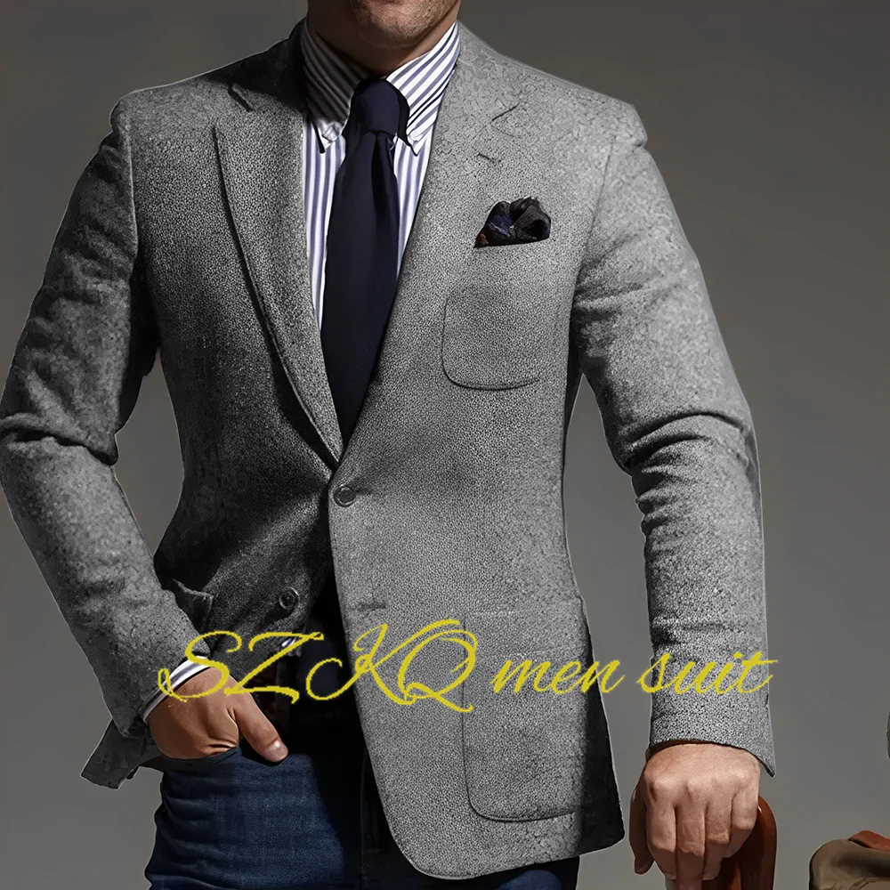 Jaket Herringbone pria, Blazer XS-5XL 2 kancing kasual untuk lelaki