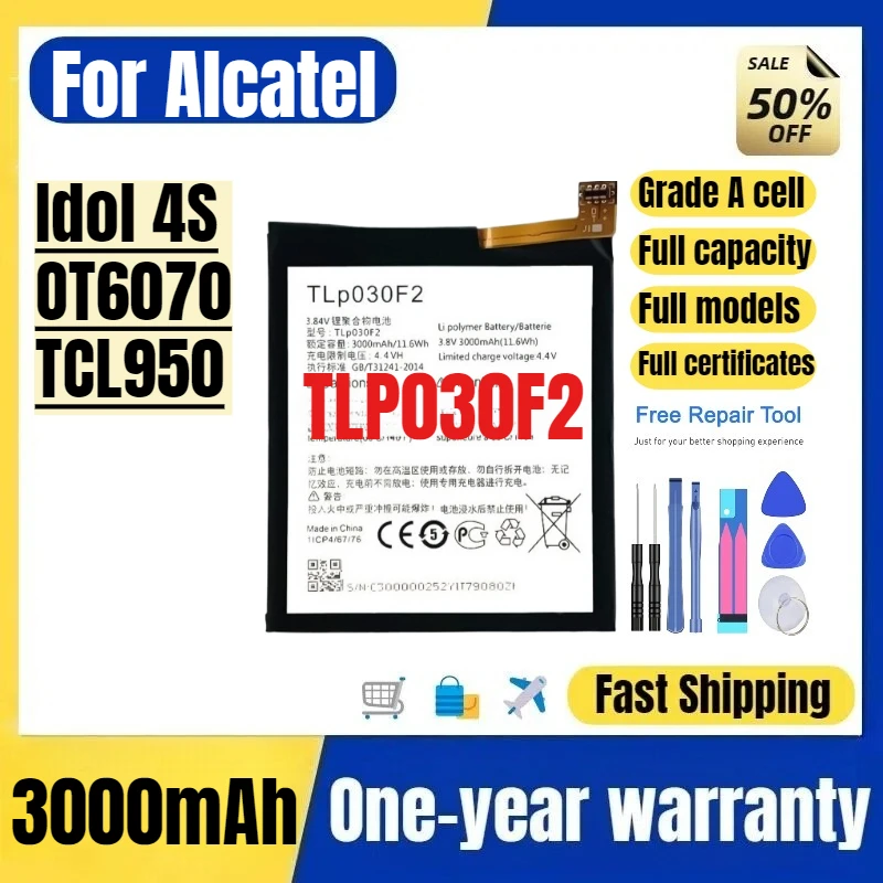 

TLP030F2 for Alcatel Idol 4S/OT6070/TCL950 Phone Battery High Quality High Capacity Replacement Bateria Grade A Cell with Tools