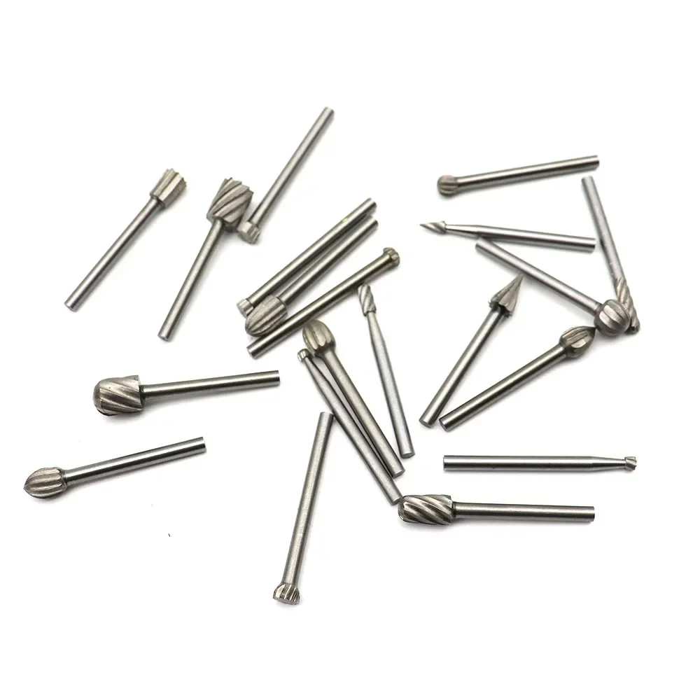 

20 шт., набор фрез для резьбы по дереву, прочные фрезы из быстрорежущей стали, заусенцы для роторного гравировального станка