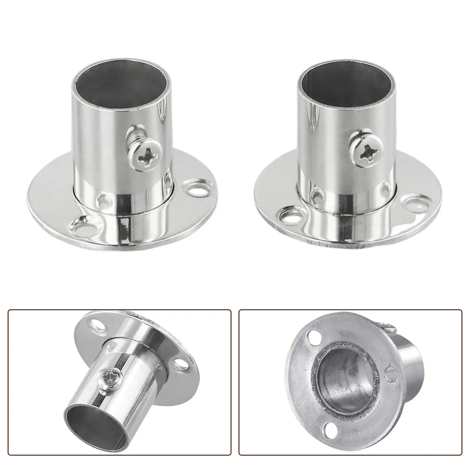 2pcs 19-32mm Steel Pipe Bracket Tube Support Wardrobe Bracket Flange Rail Rod Pole Socket Curtain Drying End Support Holder