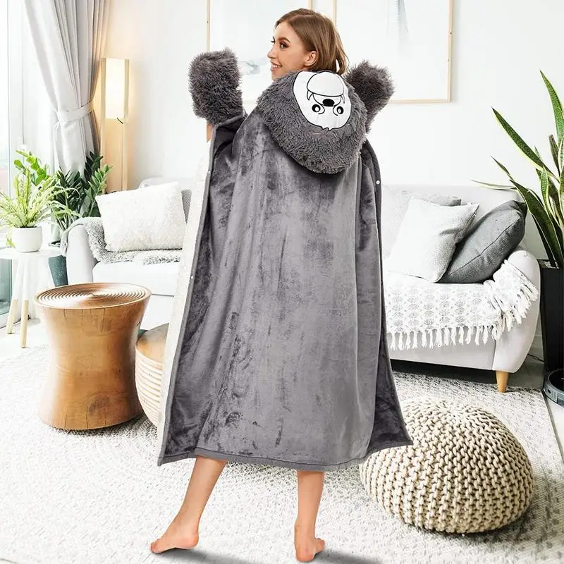 Wearable Blanket Hoodie Cute Animal Design Hoodie Sweatshirt Pullover Flannel Cozy Hoodie Sweatshirt For Mom Women Girlfriend