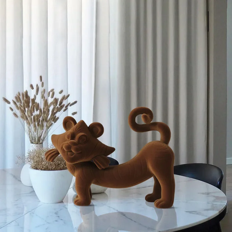 Nordic Art Home Decor Tiger Statue Luxury Living Room Decoration Large Flocking Resin Crafts Sculpture Home Accessories Figurine