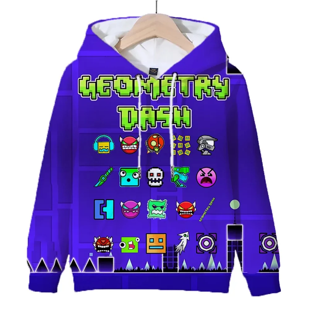 Kids Geometry Dash Hoodies 3d Printed Cartoon Game Girls Boys Hoody Sweatshirts Children Pullovers Coat