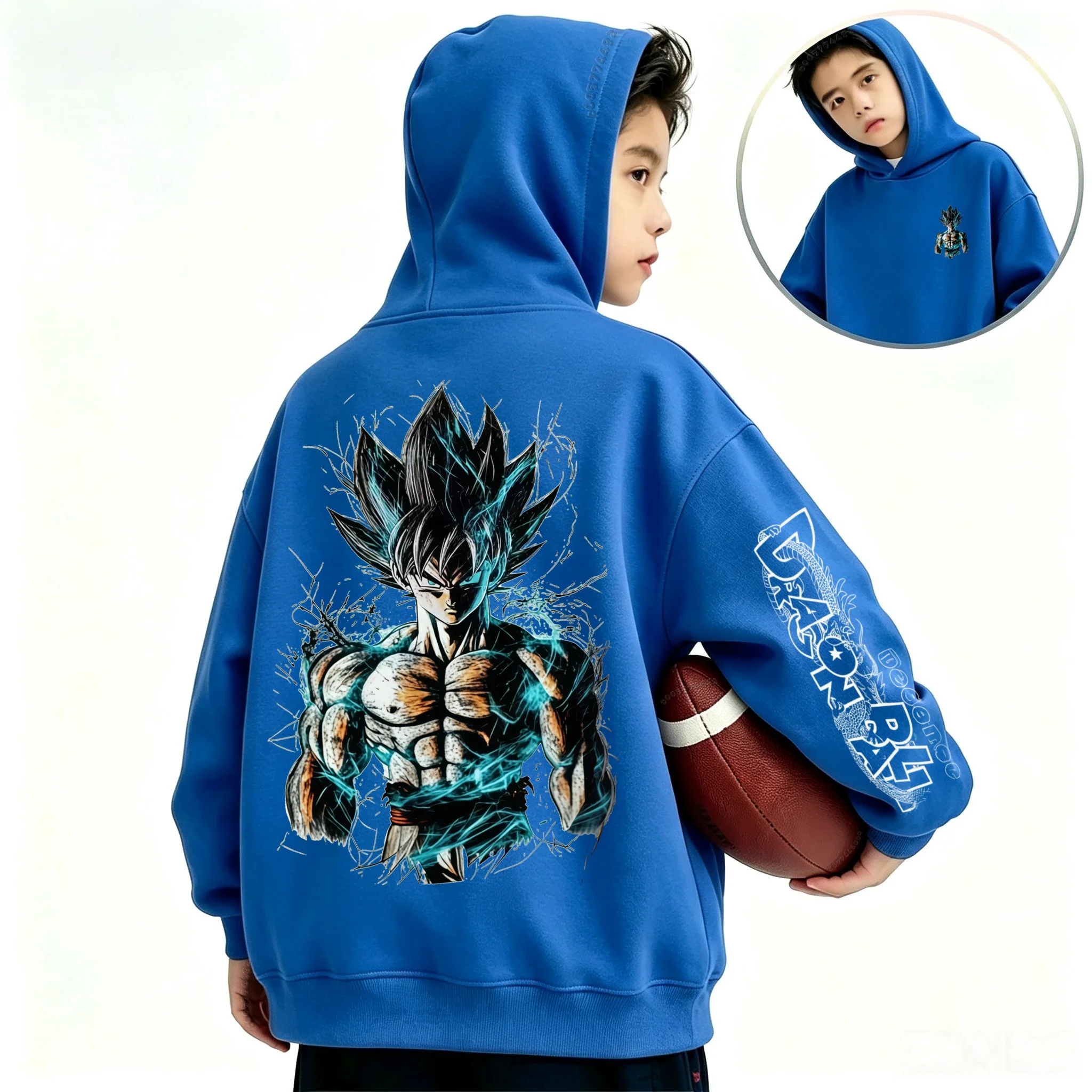 Der neueste DragonBallZ animierte Charakter Goku bedruckter Kinder-Kapuzenpullover, stilvoll und cool für Herbst und Winter. – Detail 3