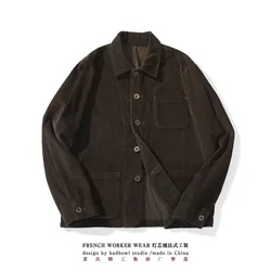 Huang's Weaving Vintage French retro workwear jacket heavy corduroy vintage multi-pocket jacket for men