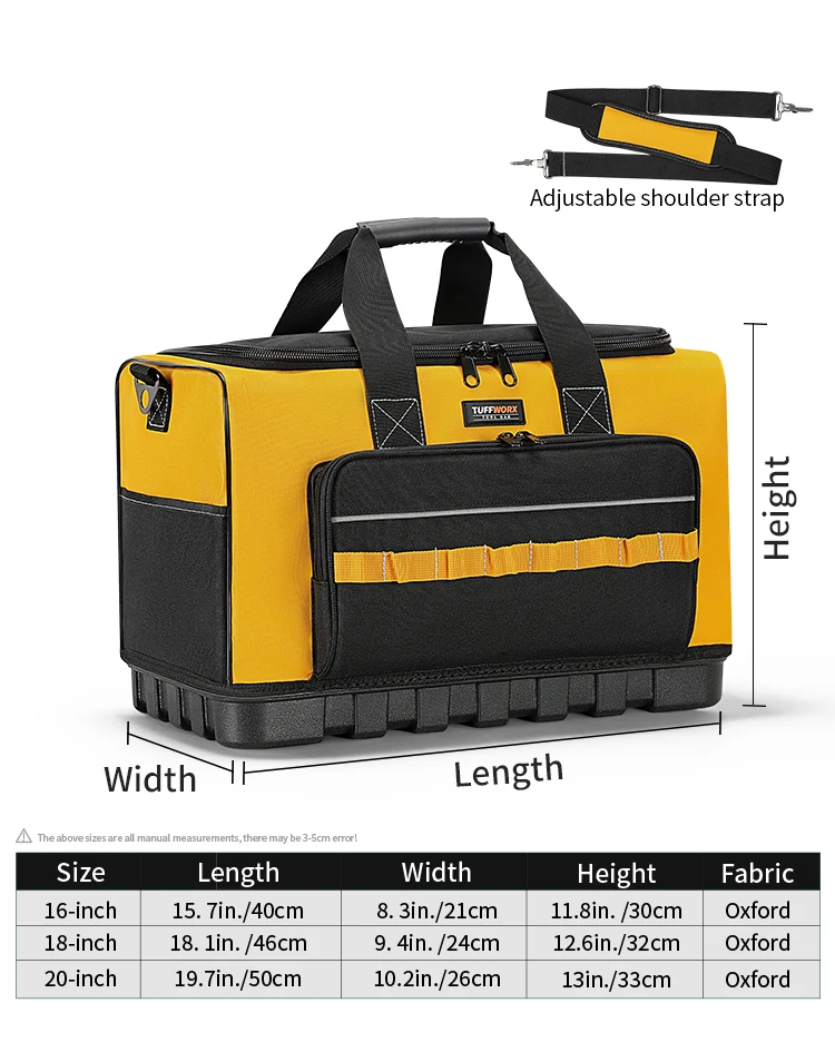 TUFFWORX Werkzeugtasche mit festem Boden, robuste Werkzeugtasche mit mehreren Fächern, Werkzeugtasche mit verstellbarem Schultergurt – Detail 9
