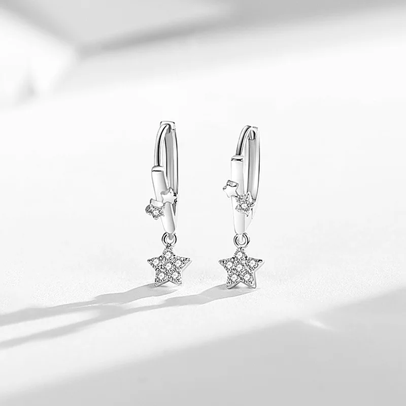 

925 Sterling Silver Earrings Woman Star Luxury Earrings High Quality Ladies Engagement Wedding Vintage Chrome Jewelry Accesories