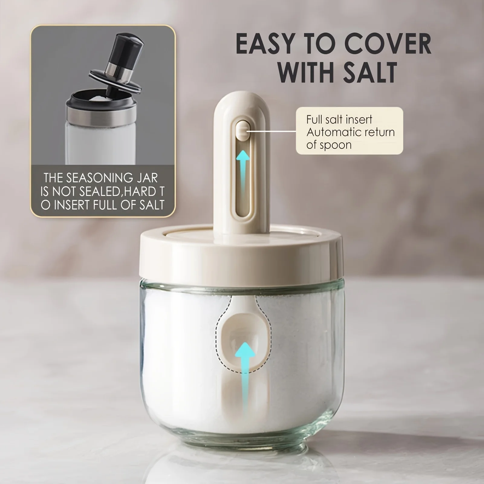 Retractable seasoning box glass kitchen seasoning jar MSG sealed seasoning jar household salt jar seasoning bottle