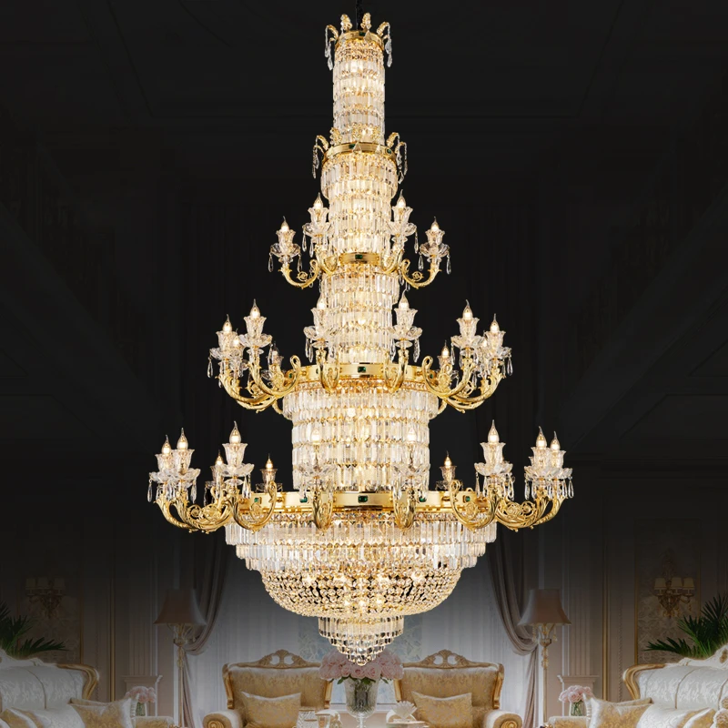 

European Style Villa Duplex Building Living Room Large Chandelier French Luxury Hotel Lobby Brass Crystal Pendant Light