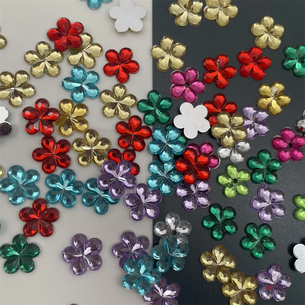 200pcs 10mm Flower Acrylic ABS Flat Drill Diamond Rhinetones Without Hole Craft DIY,Shoes,Clothes,Hat, Women Garment Accessories