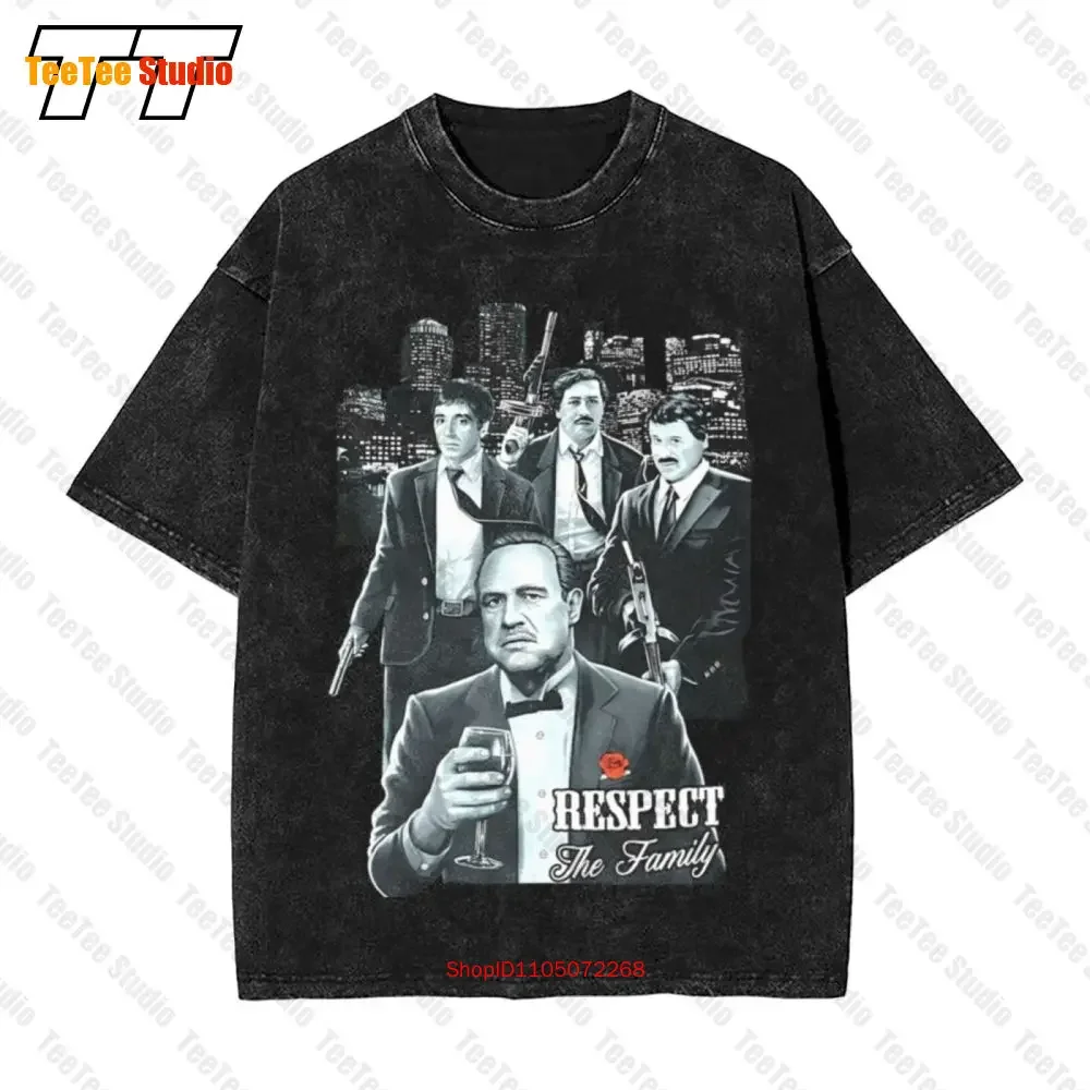 Respect The Family Vintage Oversized T-Shirt Godfather Scarface Pablo Escobar El Chapo Men'S ICTO