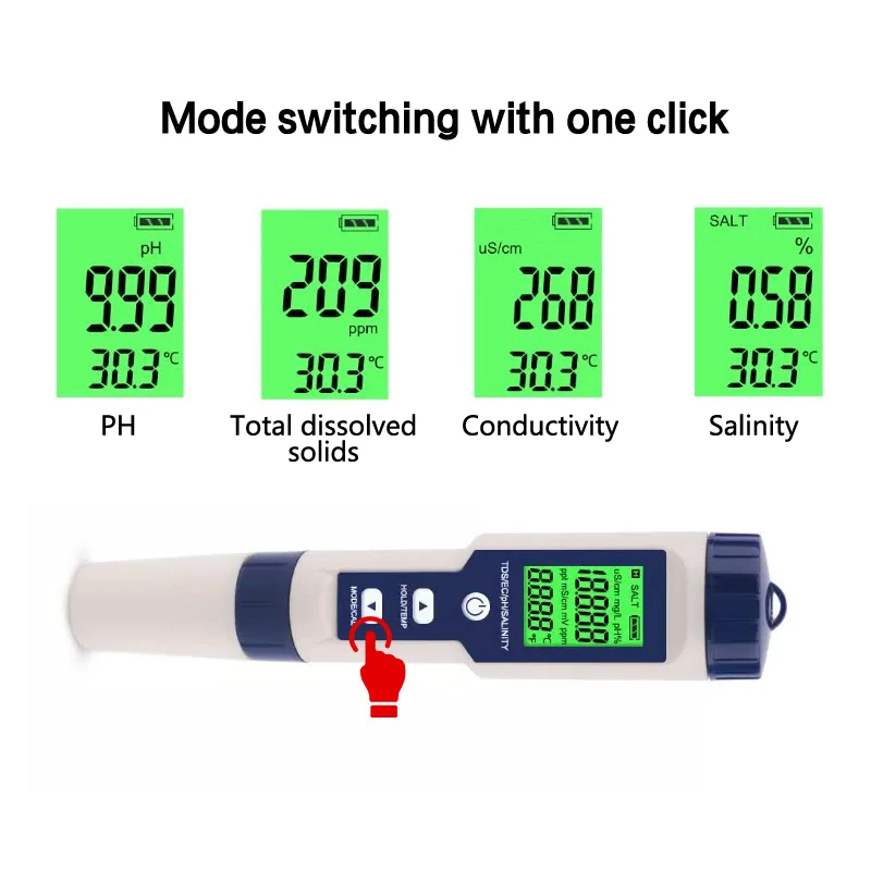 

5 IN 1 PH Temperature TDS EC Salinity Meter Digital Waterproof With Automatic Calibration Function Water Quality PH Tester