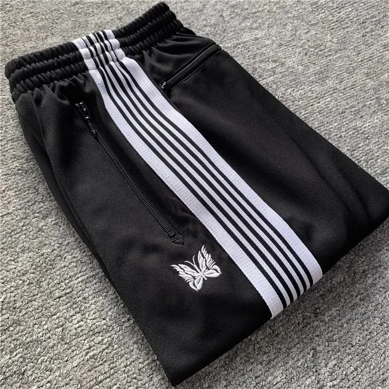 25ss Butterfly Embroidery AWGE Striped Pants Men Women 1：1 Best Quality Nee dles Casual Black Pants