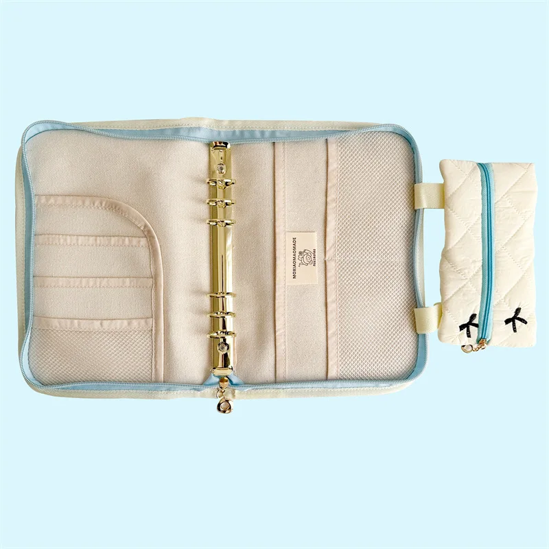 New A5 Multifunctional Thickened and Widened Zipper 6-ring Binder Storage Bag, Refillable Notebook Cover, with Same Small Bag