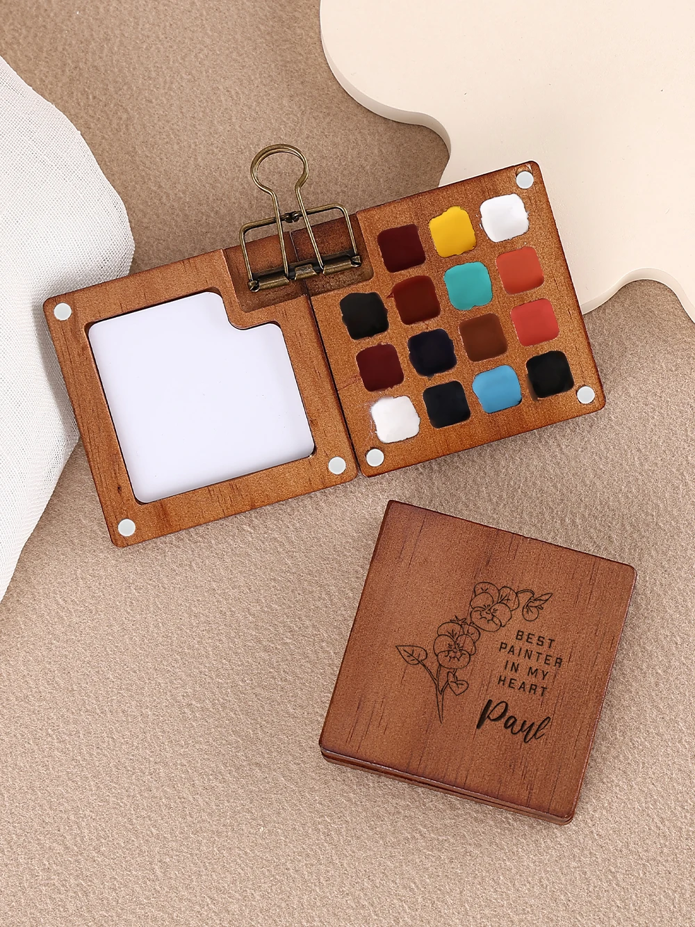 15 Grid Personalized Mini Watercolor Palette Portable Empty Wooden Travel Watercolor Acrylic Paint BoxArt Painting Art Supplies