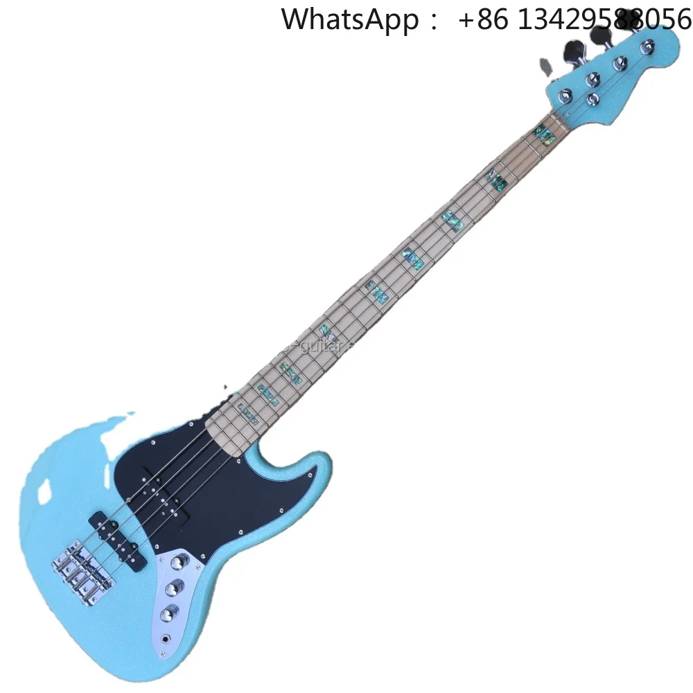 Flyoung Shining Blue Electric Bass 4 Strings Electric Bass Guitar Maple Fretboard Bass abalone Fret Inlay can put hardwares